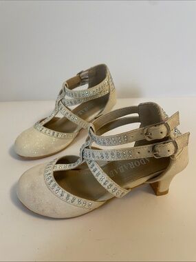 ADORABABY Girls Ivory Glitter Rhinestone Dress Heels Size 9 Wedding Party